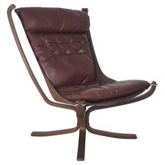Vintage 1970s High Back Brown Leather Falcon Chair Designed by Sigurd Resell Vintage 1970s High Back Brown Leather Falcon Chair Designed by Sigurd Resell
