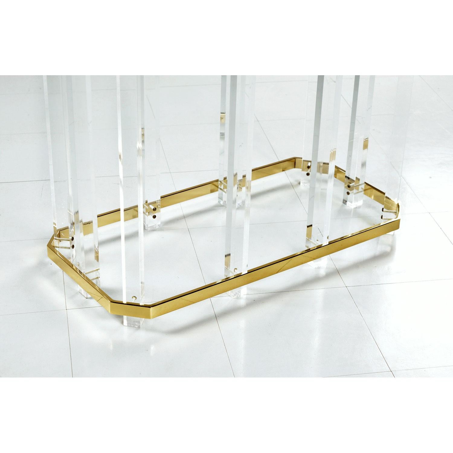 American Vintage 1970s Hollywood Regency Acrylic Lucite Glass and Brass Dining Table