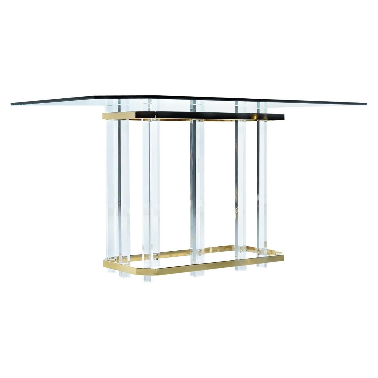 Mid-Century Modern Vintage 1970s Hollywood Regency Acrylic Lucite Glass and Brass Dining Table