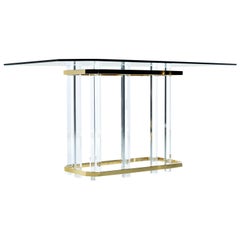 Vintage 1970s Hollywood Regency Acrylic Lucite Glass and Brass Dining Table