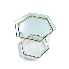 Vintage 1970s Hollywood Regency Acrylic Lucite Glass and Brass End Tables