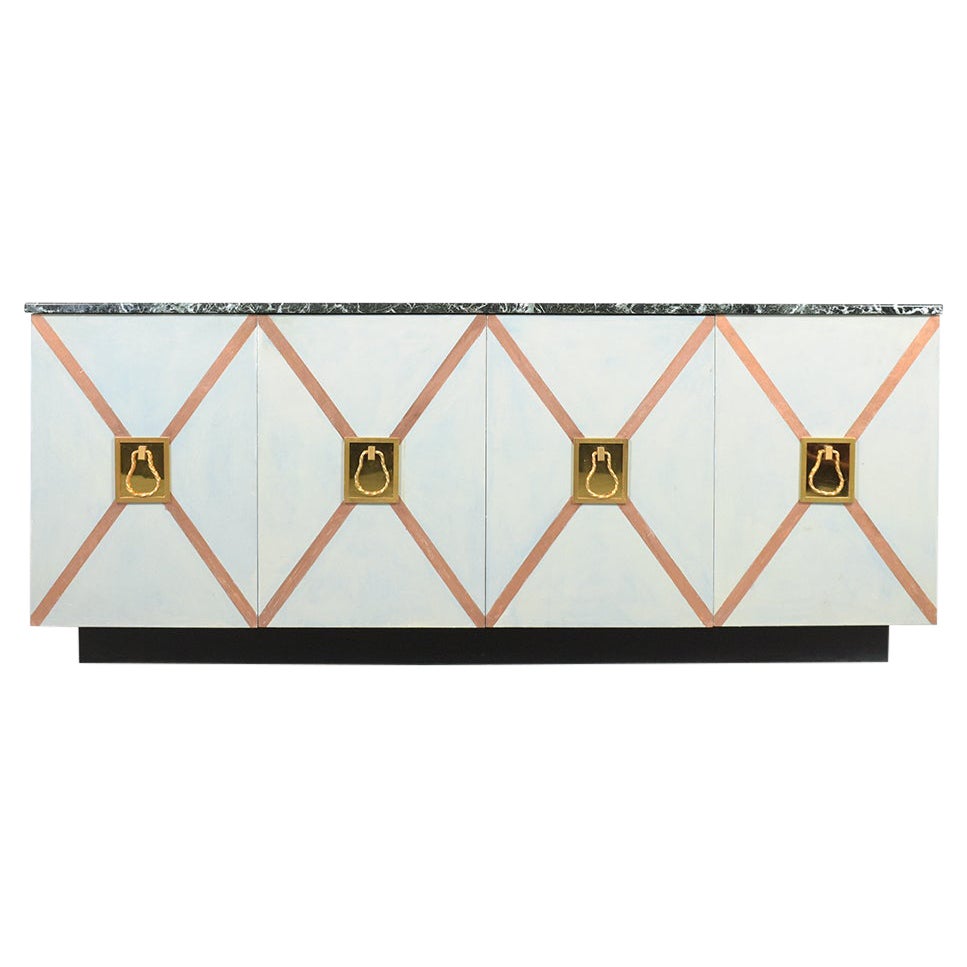 Vintage 1970s Hollywood Regency Buffet with Green Marble Top