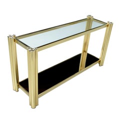 Vintage 1970s Hollywood Regency Gold Brass Tubular Aluminum Console Sofa Table