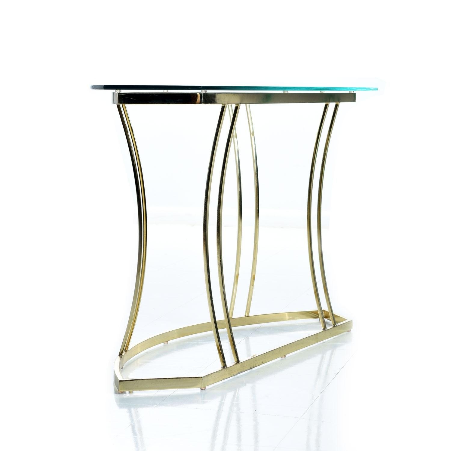 Fin du 20e siècle Vintage 1970 Hollywood Regency Table console en laiton doré en vente