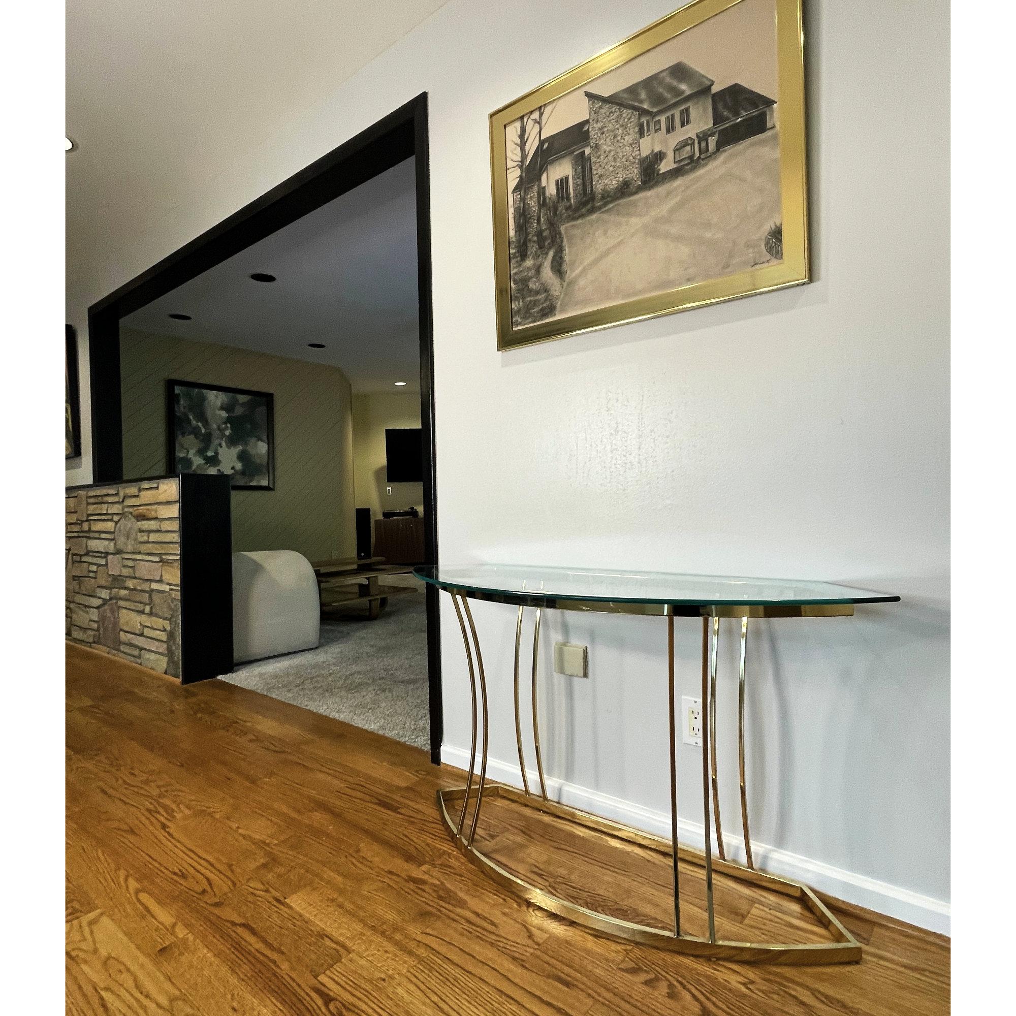 Vintage 1970 Hollywood Regency Table console en laiton doré en vente 2