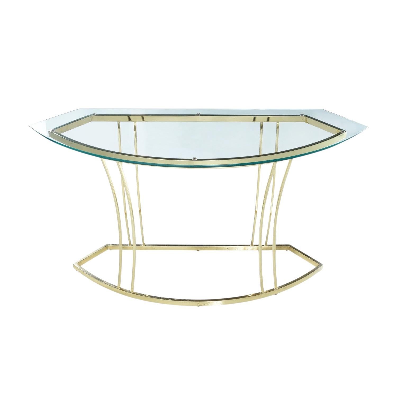 Vintage 1970 Hollywood Regency Table console en laiton doré en vente 3