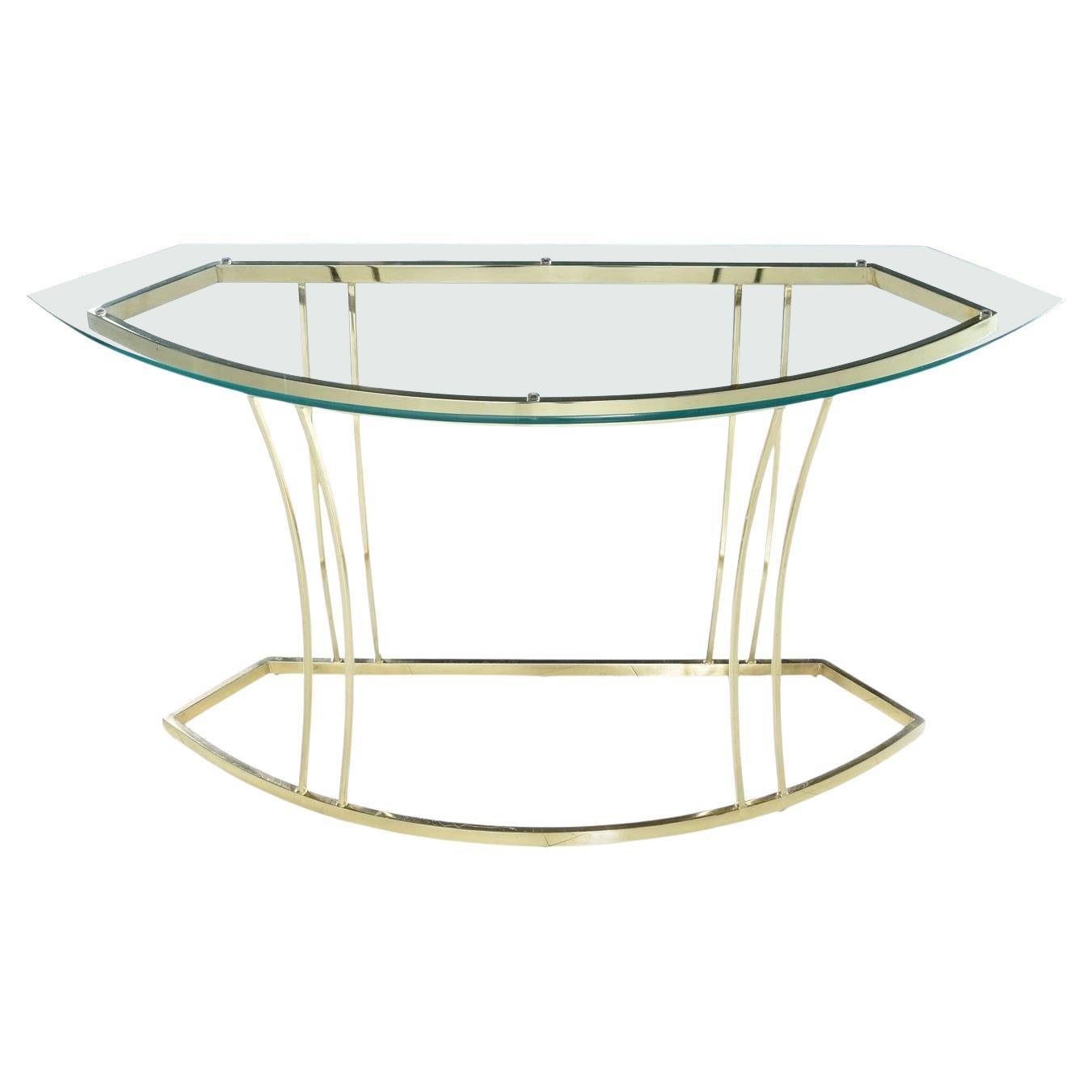 Vintage 1970 Hollywood Regency Table console en laiton doré