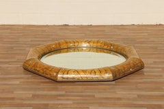 Vintage 1970s Hollywood Regency Octagonal Bamboo & Mother-of-Pearl Wall Mirror