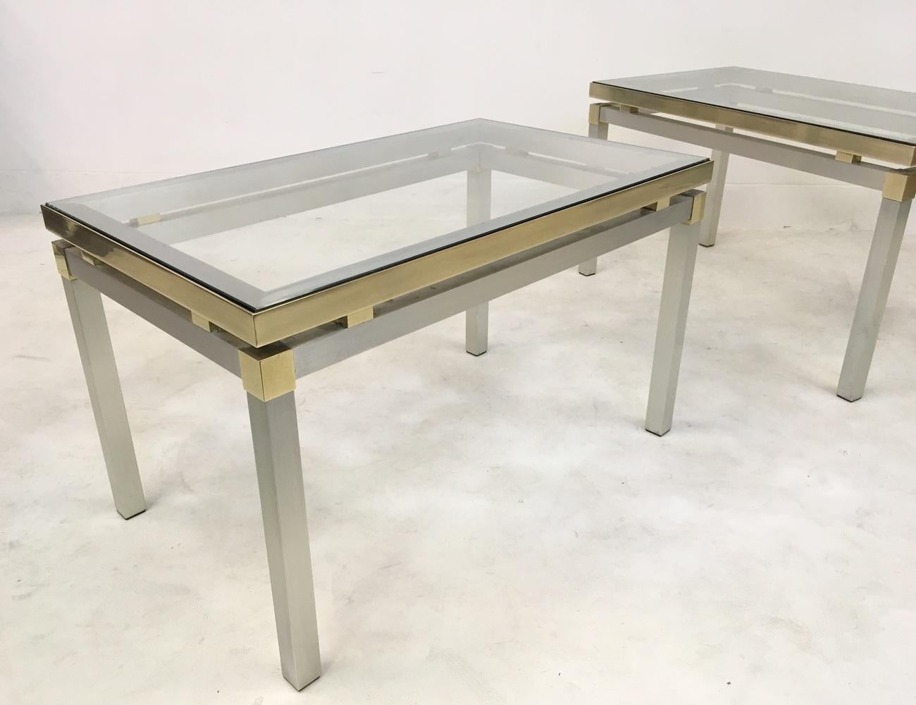 Vintage 1970s Italian Aluminium and Brass Side Tables For Sale 4