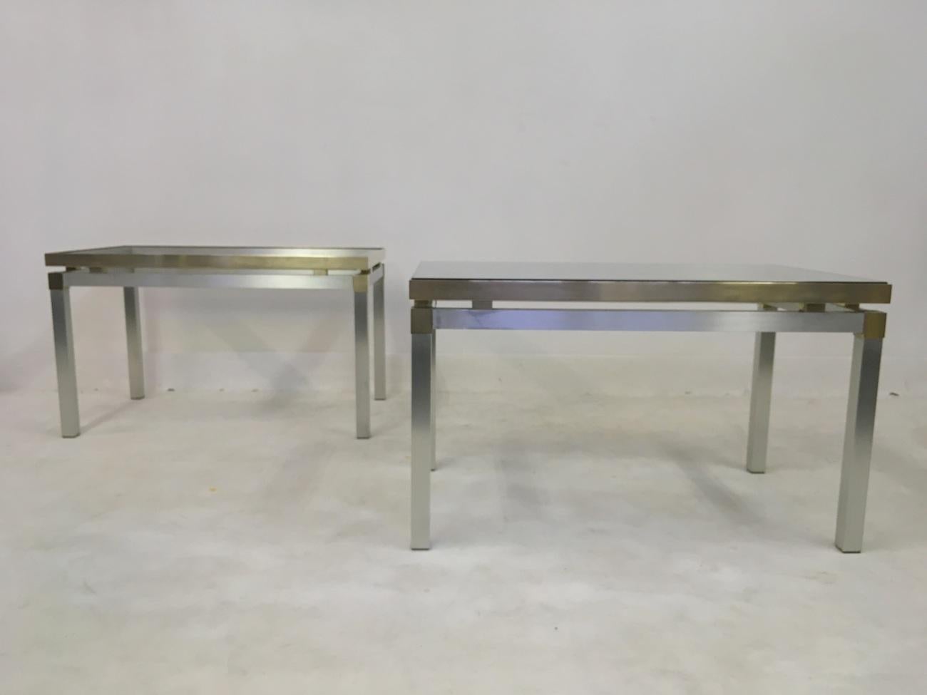 Brushed Vintage 1970s Italian Aluminium and Brass Side Tables For Sale