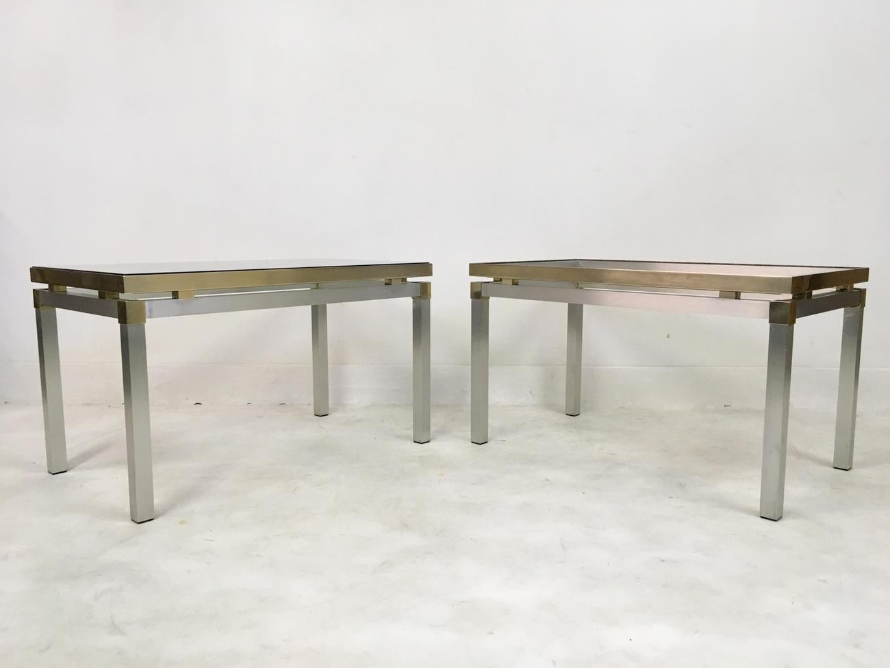 Vintage 1970s Italian Aluminium and Brass Side Tables In Good Condition For Sale In London, London