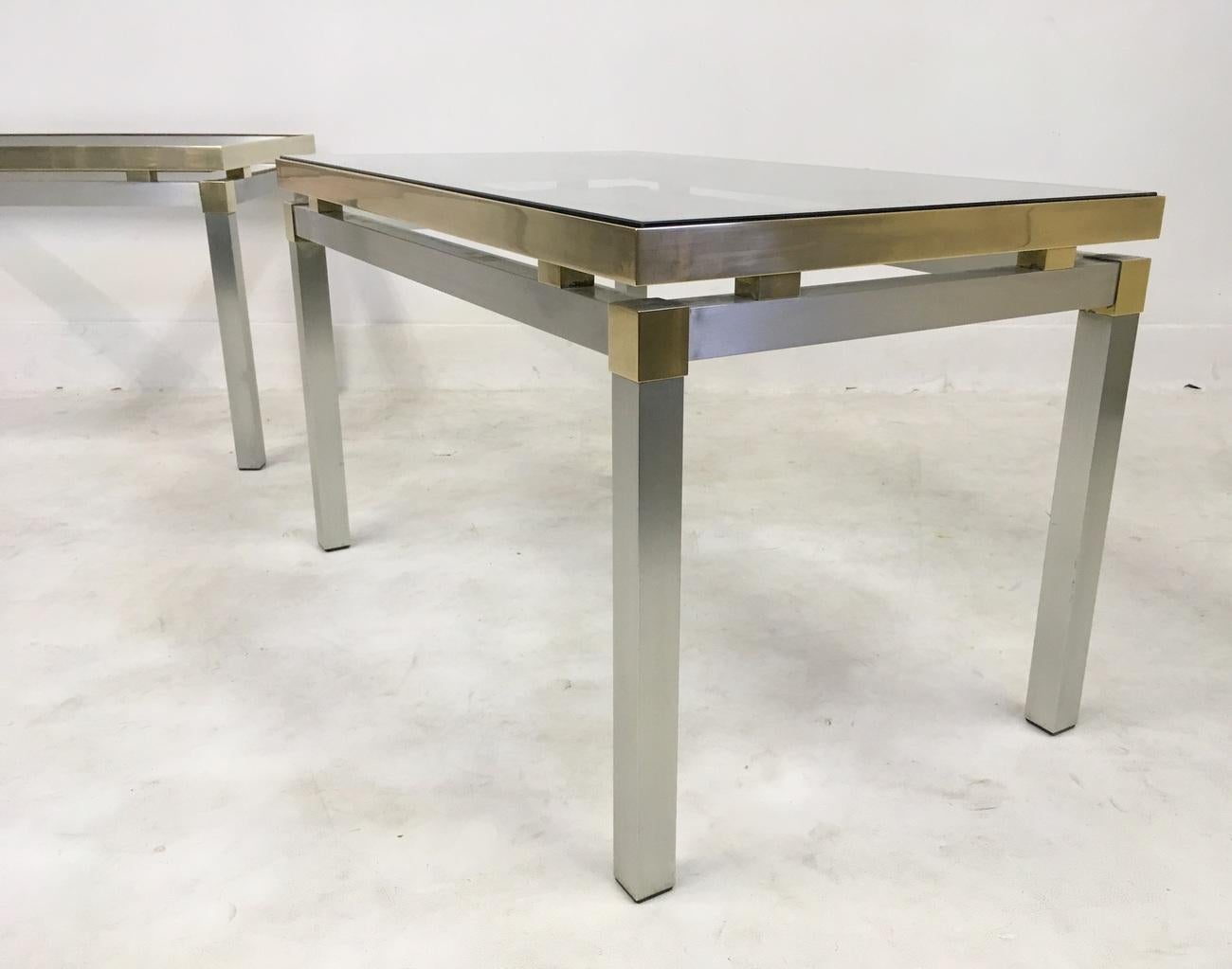 Vintage 1970s Italian Aluminium and Brass Side Tables For Sale 1