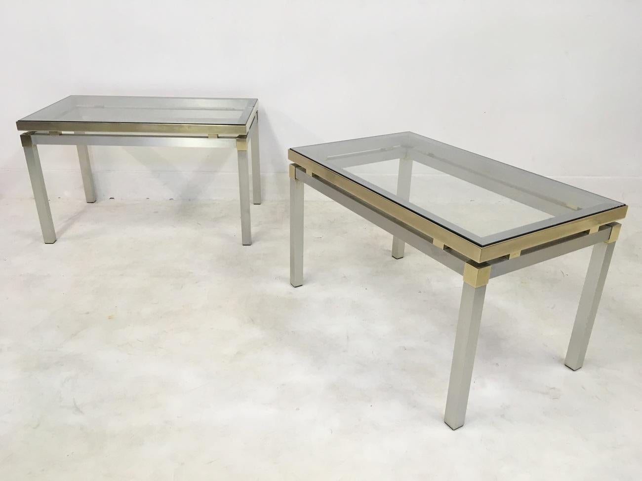 Vintage 1970s Italian Aluminium and Brass Side Tables For Sale 2