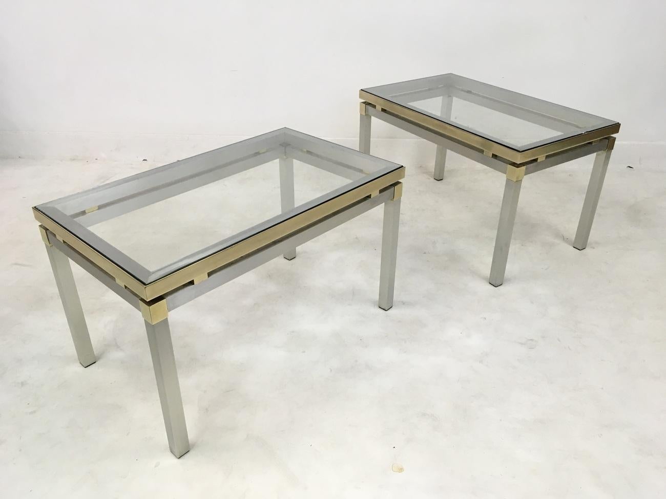 Vintage 1970s Italian Aluminium and Brass Side Tables For Sale 3