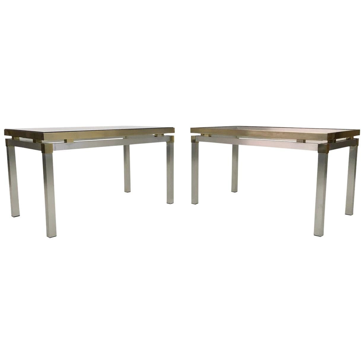 Vintage 1970s Italian Aluminium and Brass Side Tables For Sale