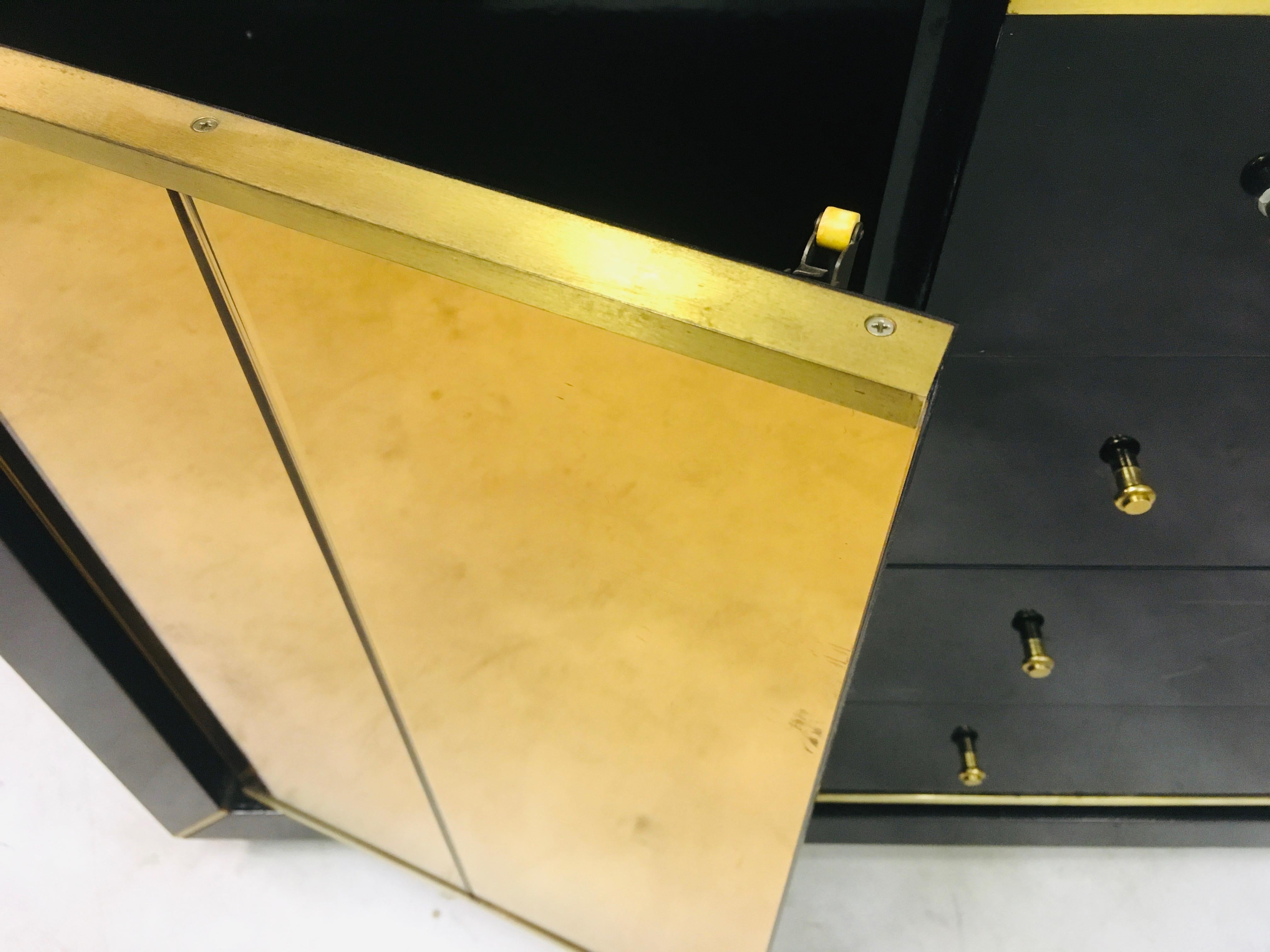 Vintage 1970s Italian Black Lacquer and Brass Sideboard 2