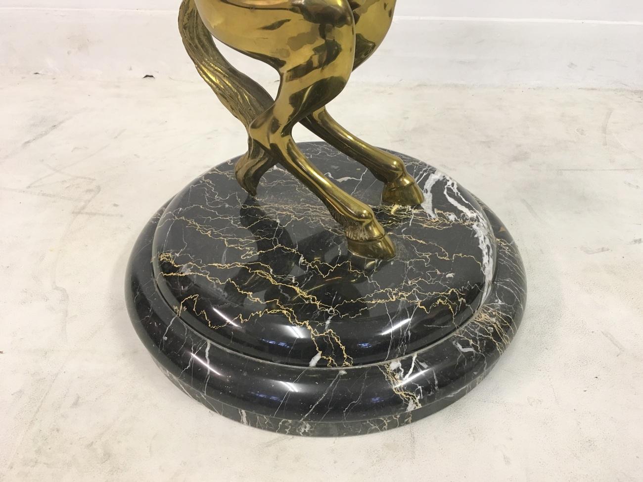 Hollywood Regency Vintage 1970s Italian Brass Horse and Marble Console Table For Sale