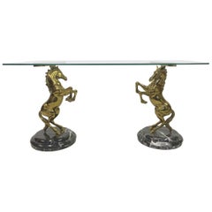 Vintage 1970s Italian Brass Horse and Marble Console Table