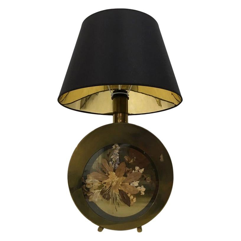 Vintage 1970s Italian Brass Table Lamp with Flowers