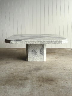 Vintage 1970s Italian Carrara & Bardiglio Marble Inlaid Coffee Table