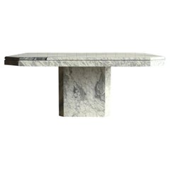 Vintage 1970s Italian Carrara & Bardiglio Marble Inlaid Coffee Table