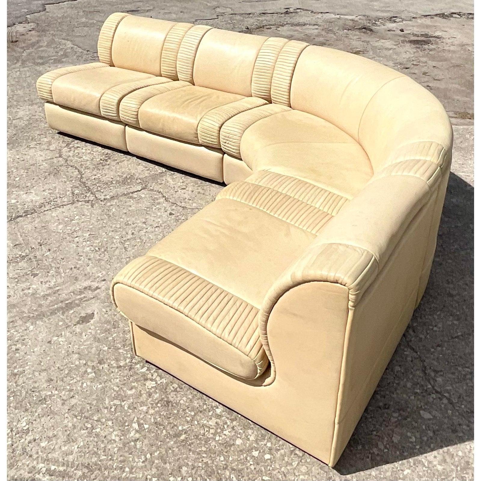 Vintage 1970s Italian Casa Bella Leather Sectional Sofa In Good Condition In West Palm Beach, FL