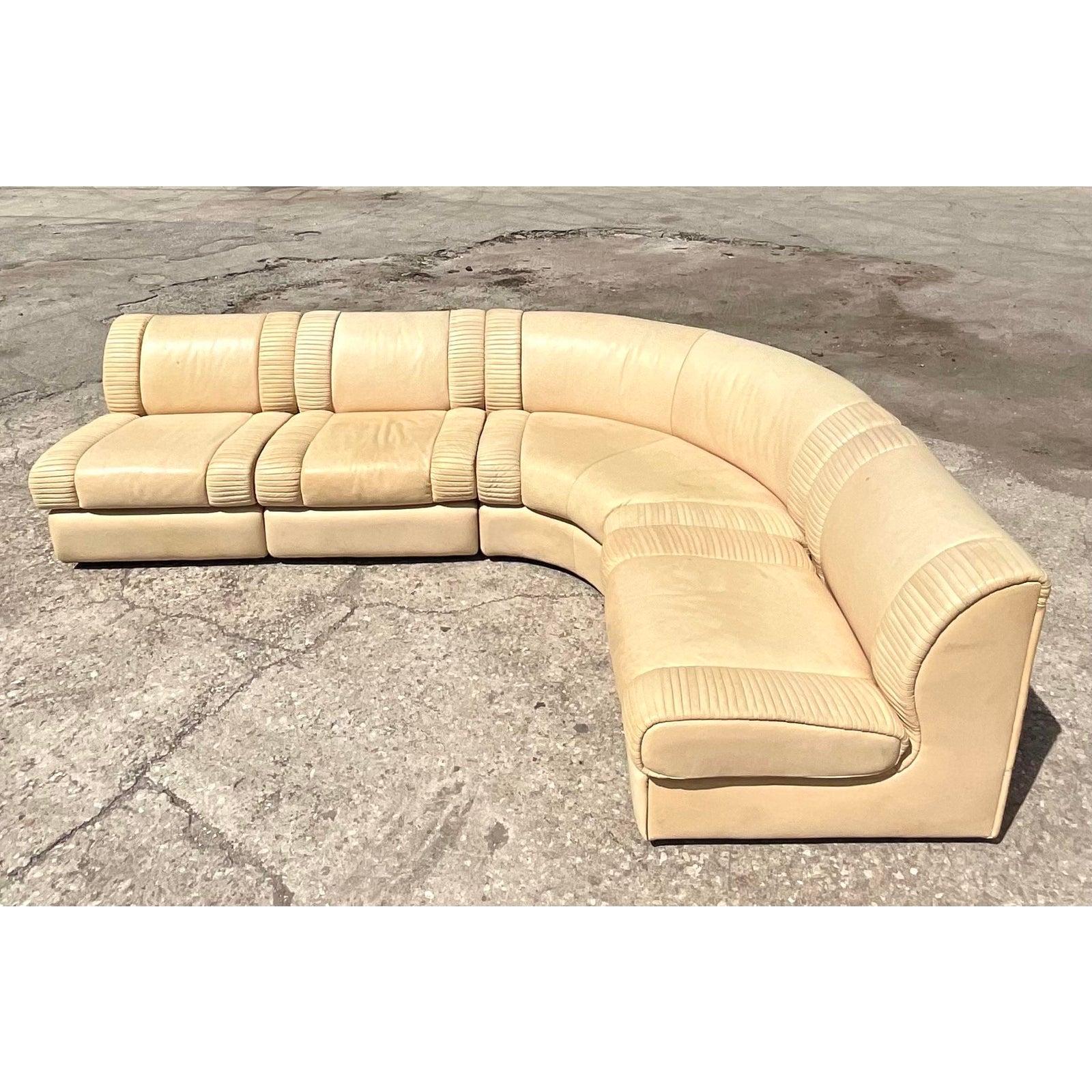 Late 20th Century Vintage 1970s Italian Casa Bella Leather Sectional Sofa