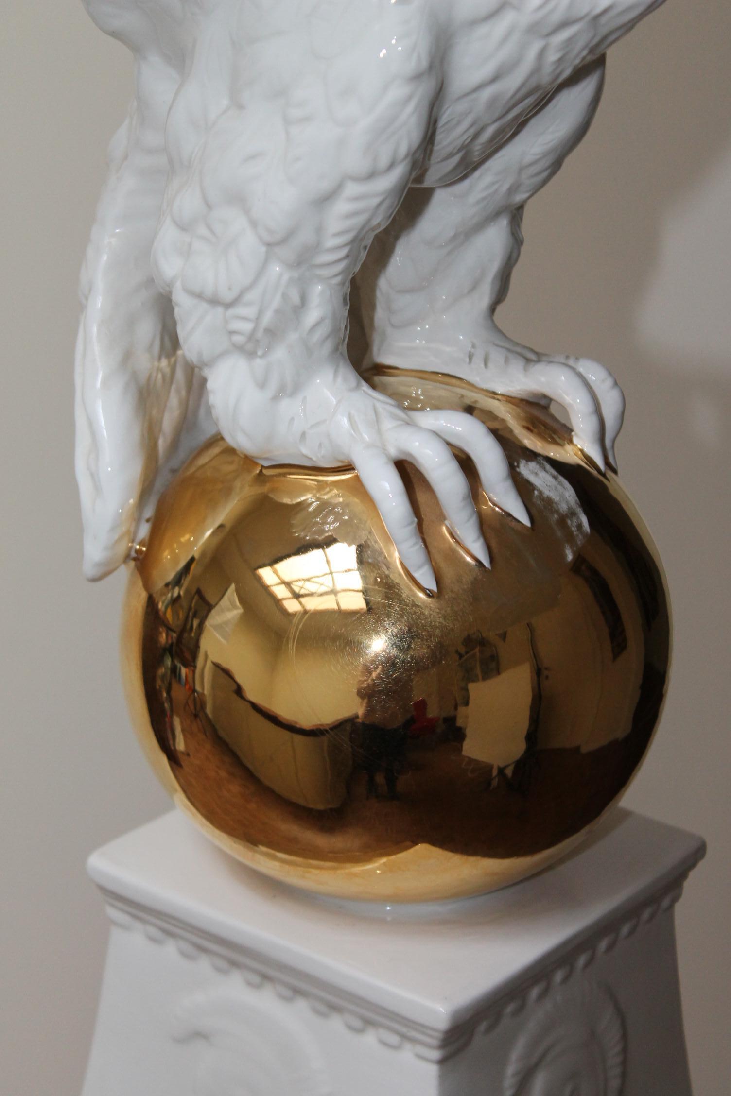 Italian White Ceramic Eagle Statue with Wings Spread, 1970s 2