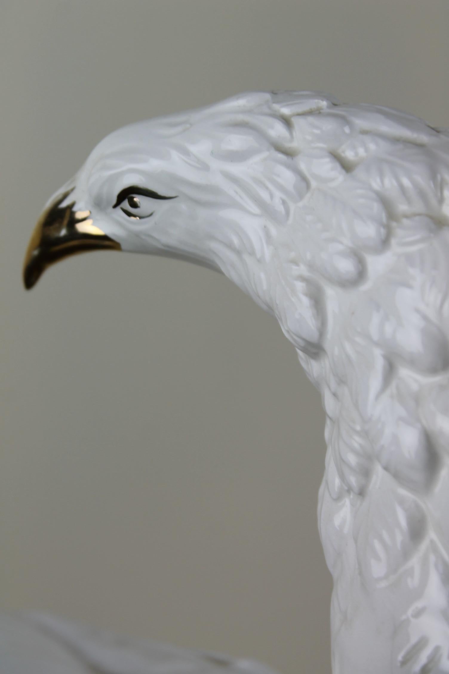 Italian White Ceramic Eagle Statue with Wings Spread, 1970s 7