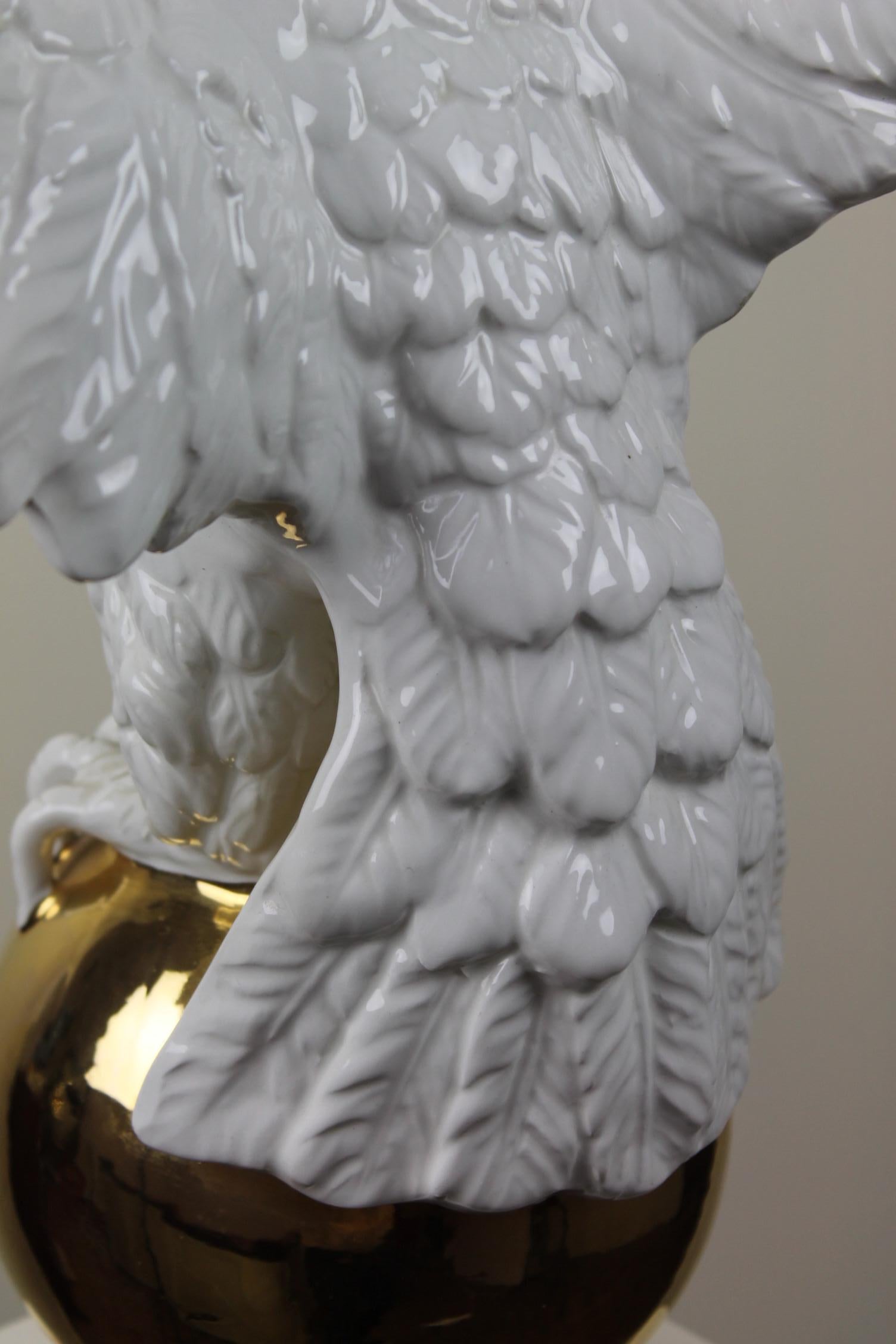 Italian White Ceramic Eagle Statue with Wings Spread, 1970s 8