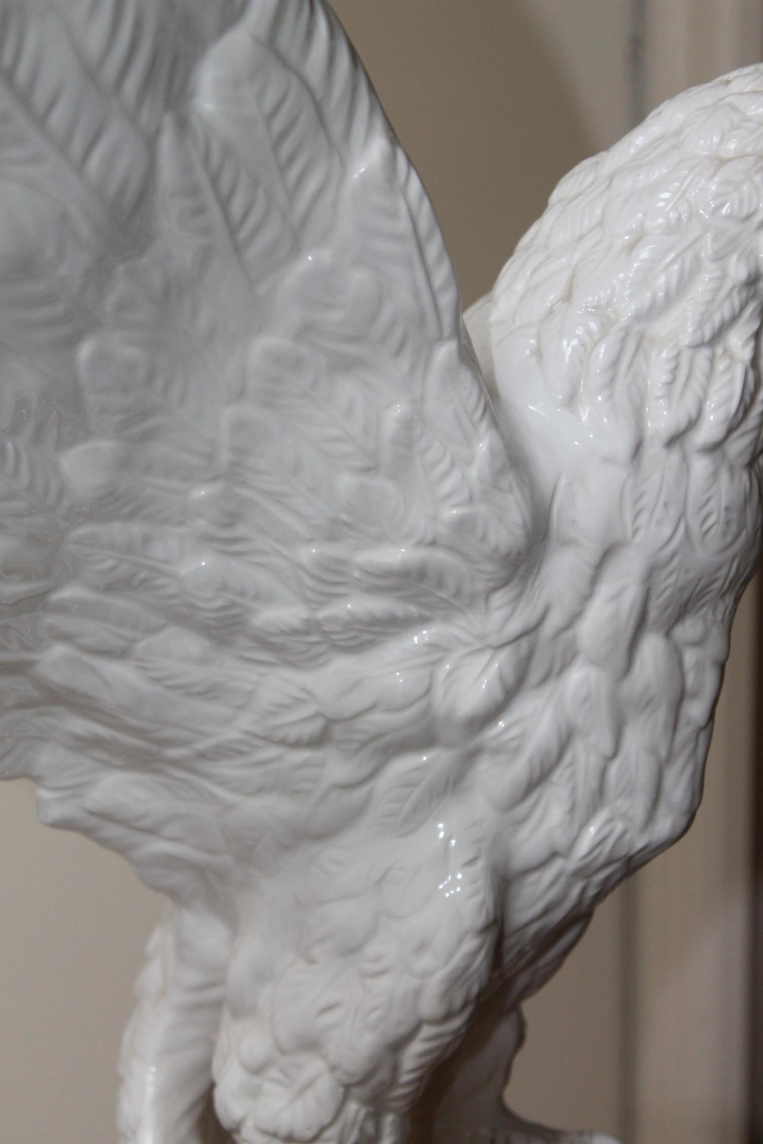 Italian White Ceramic Eagle Statue with Wings Spread, 1970s For Sale 1