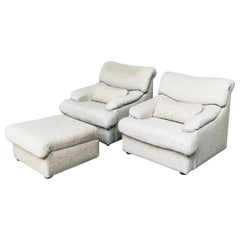 Vintage 1970's Italian Design Boucle Lounge Chair & Ottoman Set