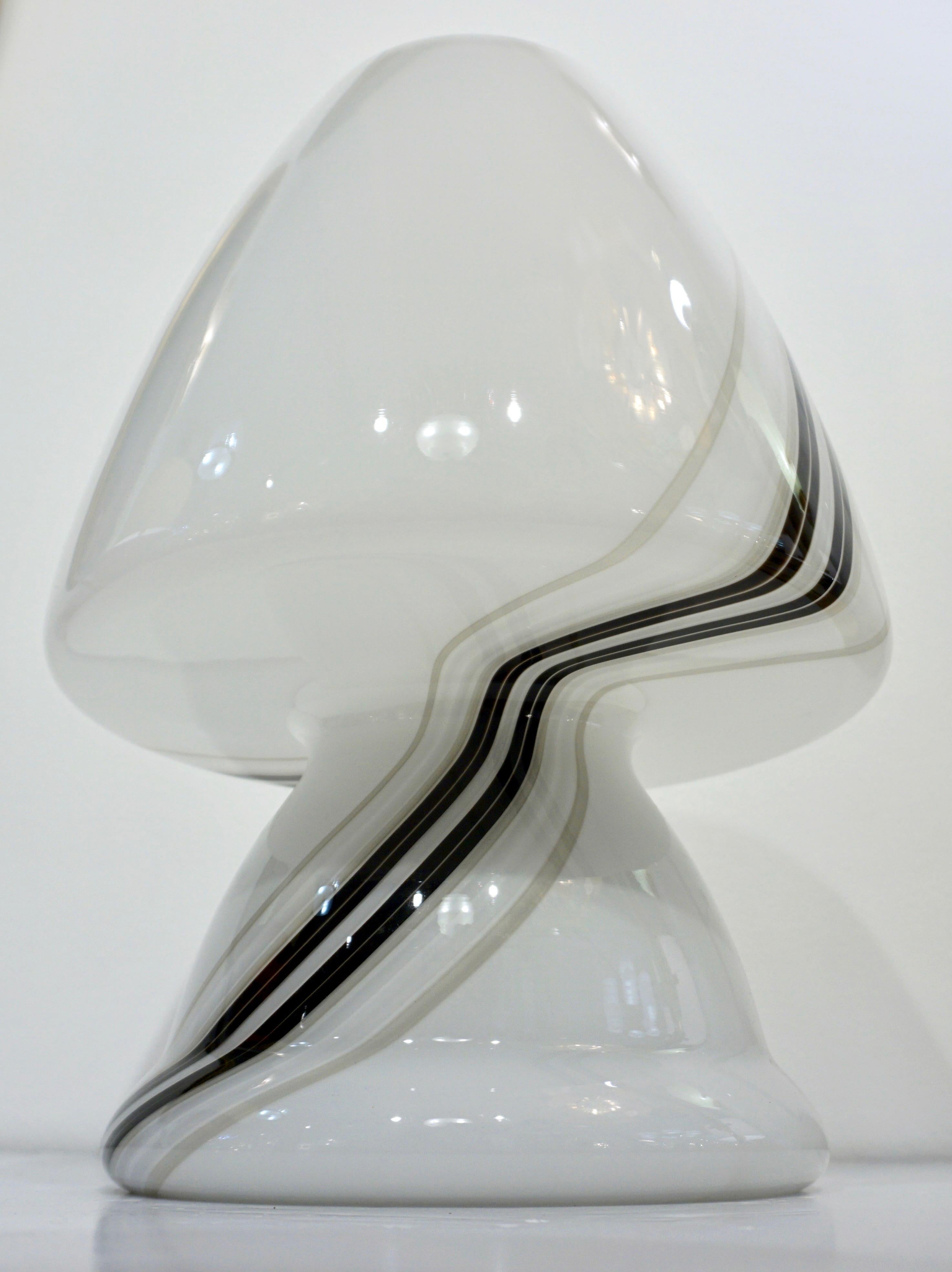 Mid-Century Modern Vintage 1970s Italian Large White Lamp with Black Murrine Attributed to Vistosi For Sale