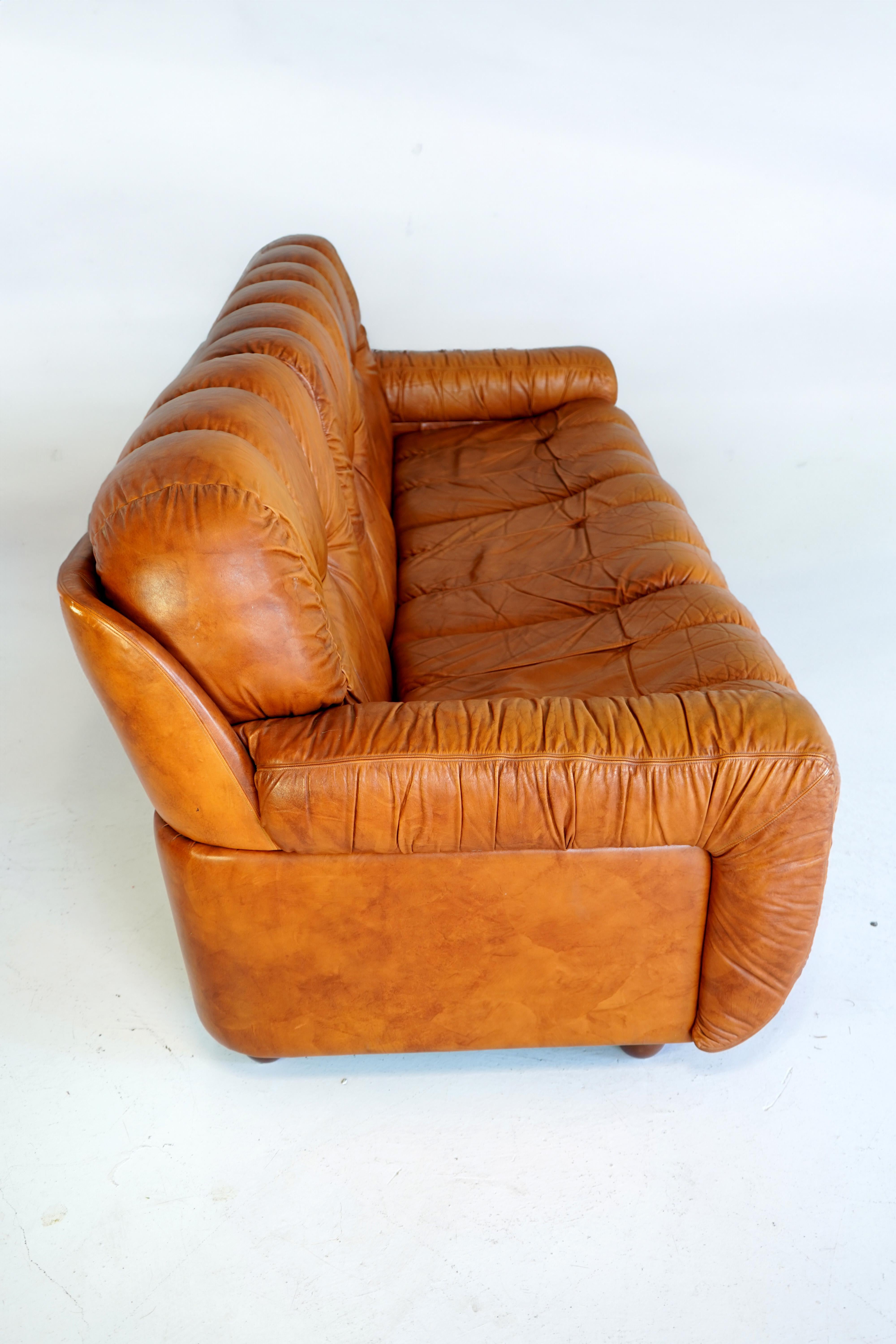 20th Century Vintage 1970s Italian Leather 3 - Seat Sofa For Sale