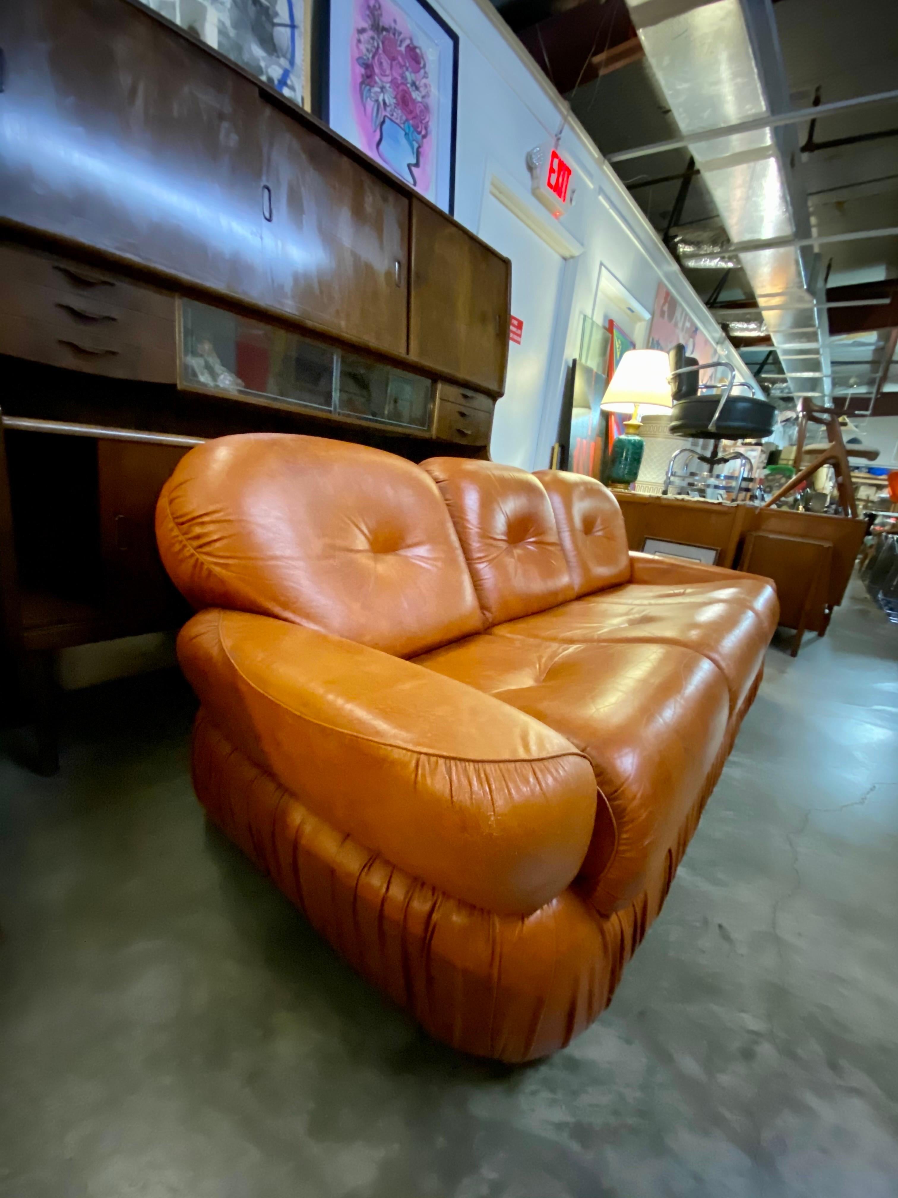Mid-Century Modern Vintage 1970s Italian Leather Sofa