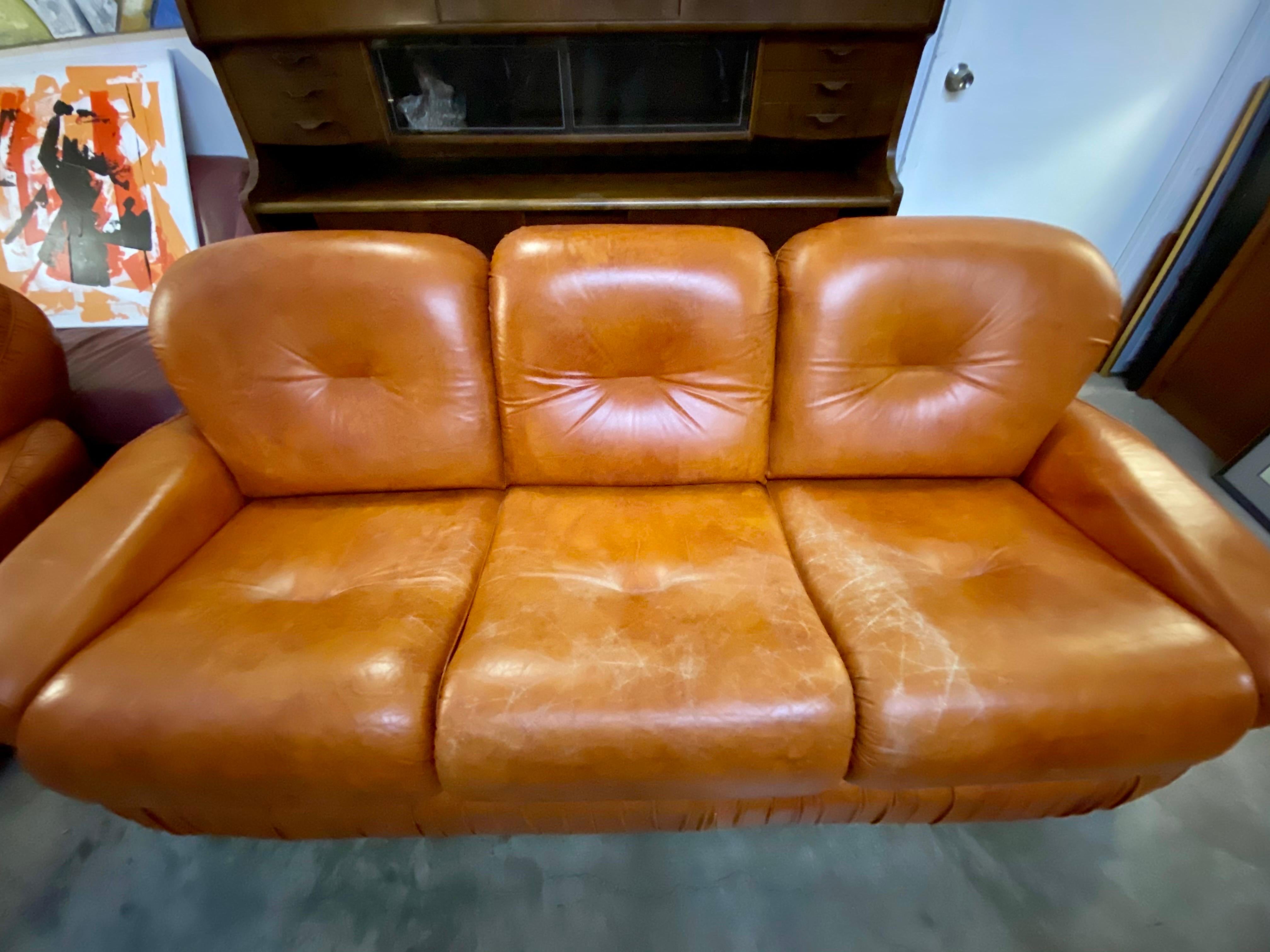 Late 20th Century Vintage 1970s Italian Leather Sofa