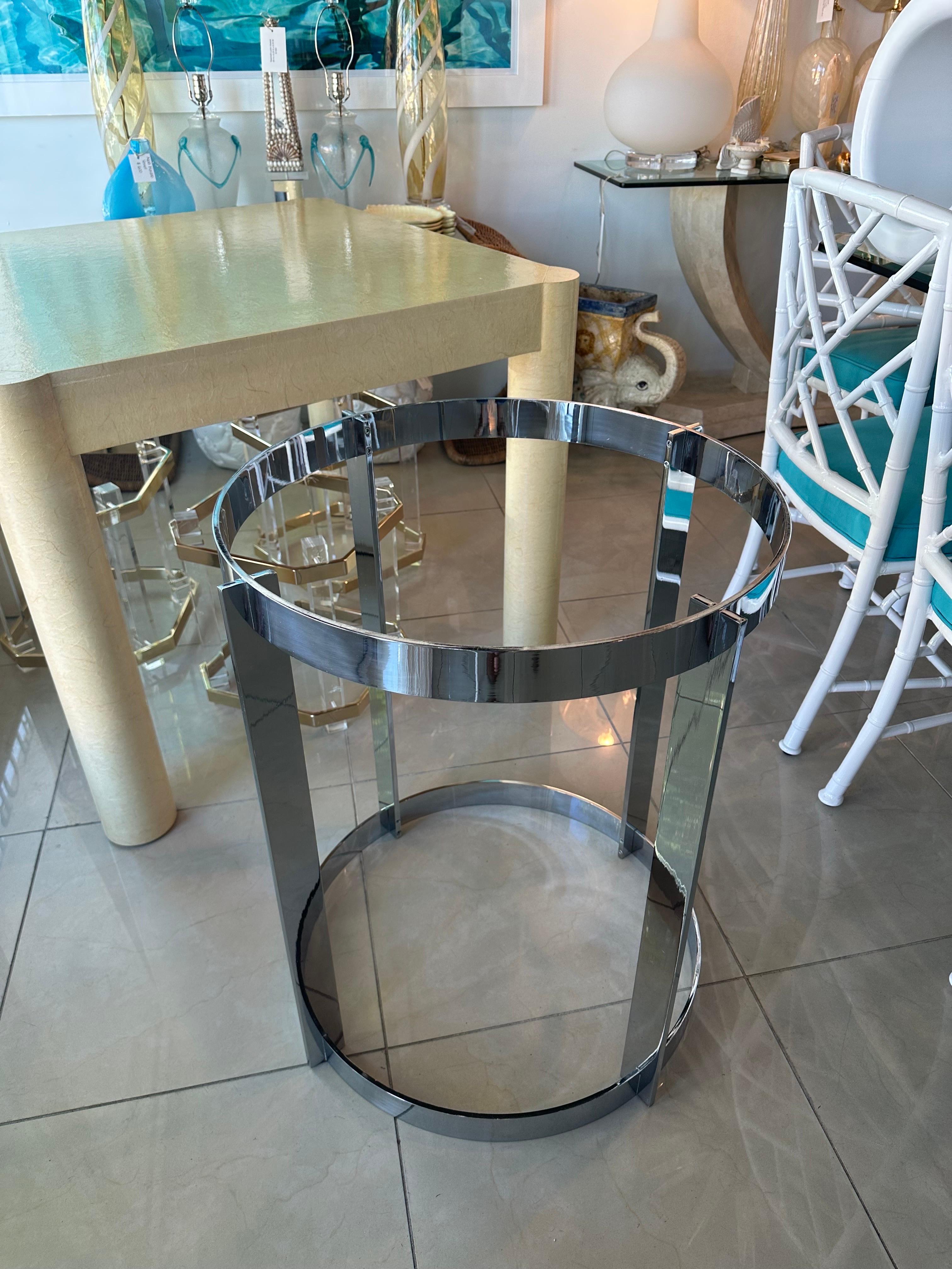 Vintage 1970s Italian Modern Chrome Dining Center Entry Table Round Base For Sale 6