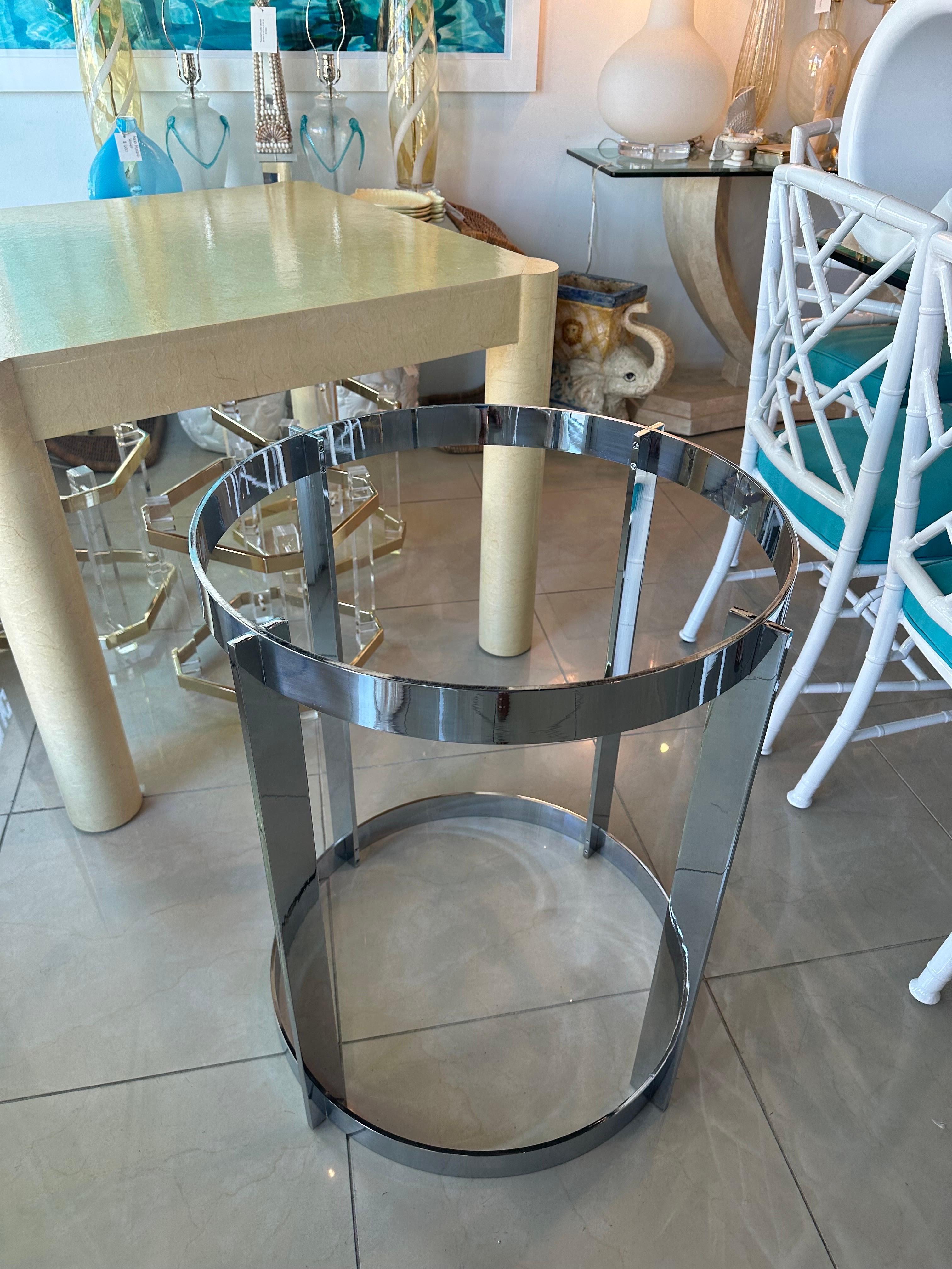 Vintage 1970s Italian Modern Chrome Dining Center Entry Table Round Base For Sale 7