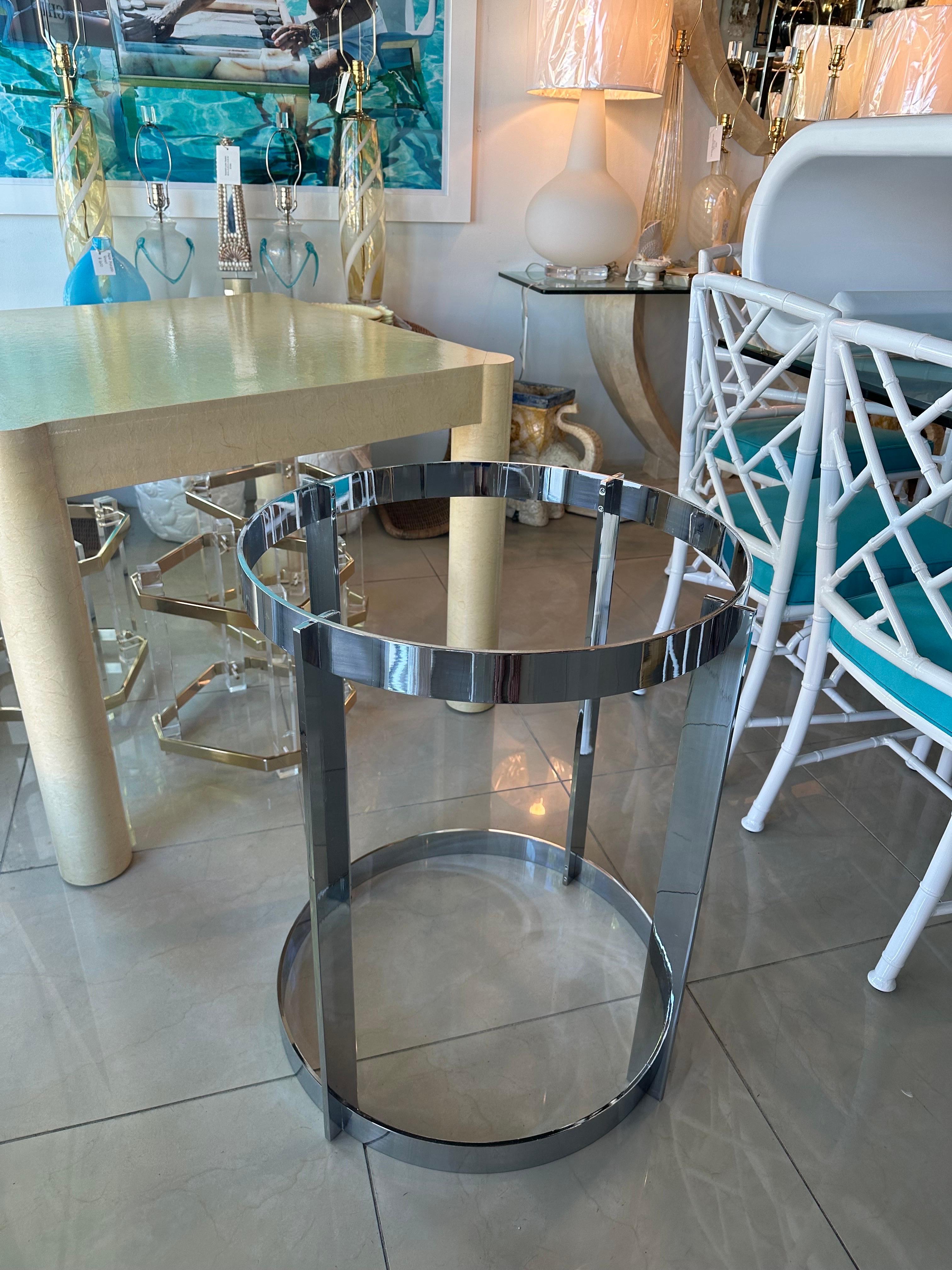 Vintage 1970s Italian Modern Chrome Dining Center Entry Table Round Base For Sale 8