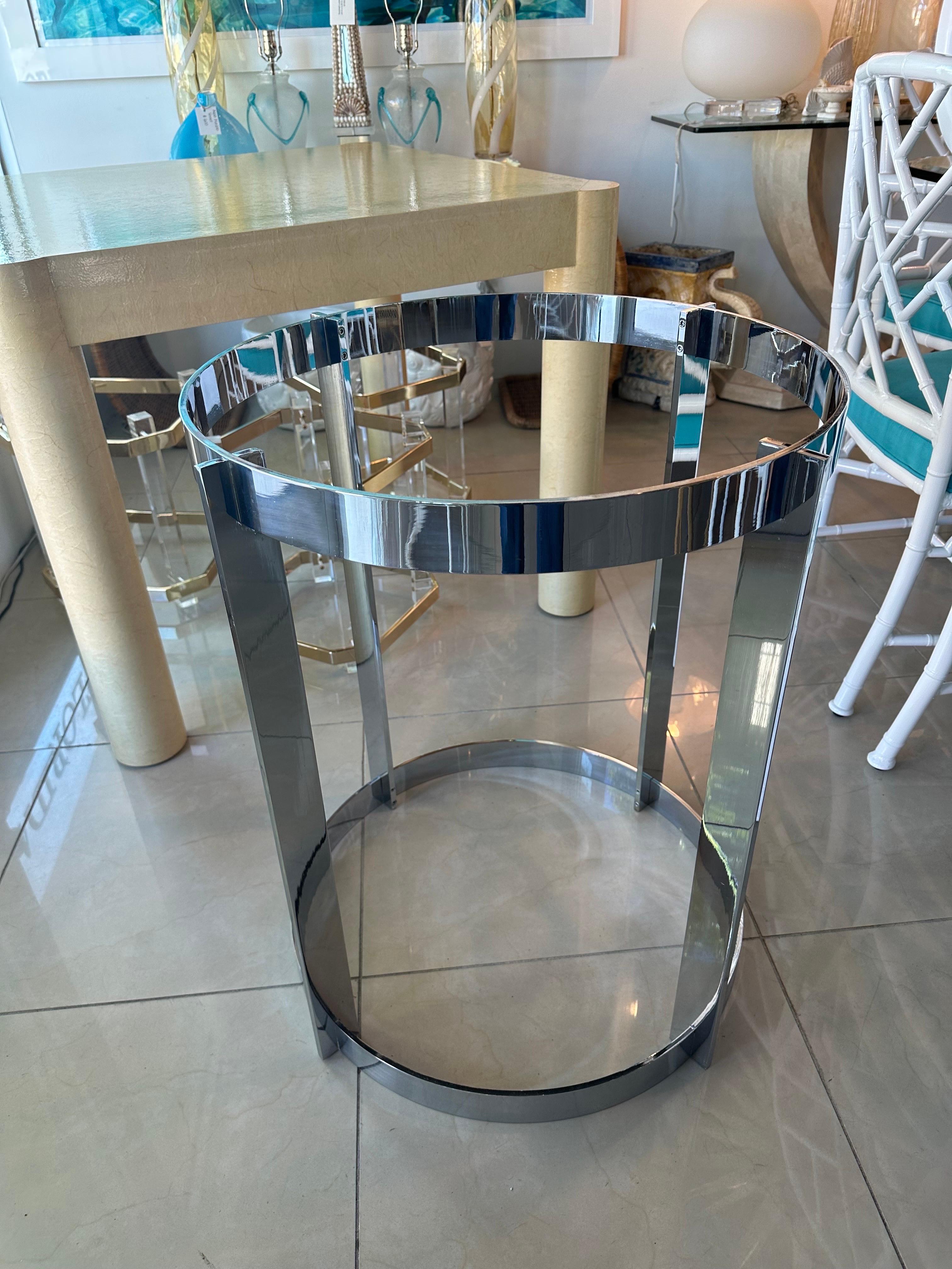 Vintage 1970s Italian Modern Chrome Dining Center Entry Table Round Base For Sale 9
