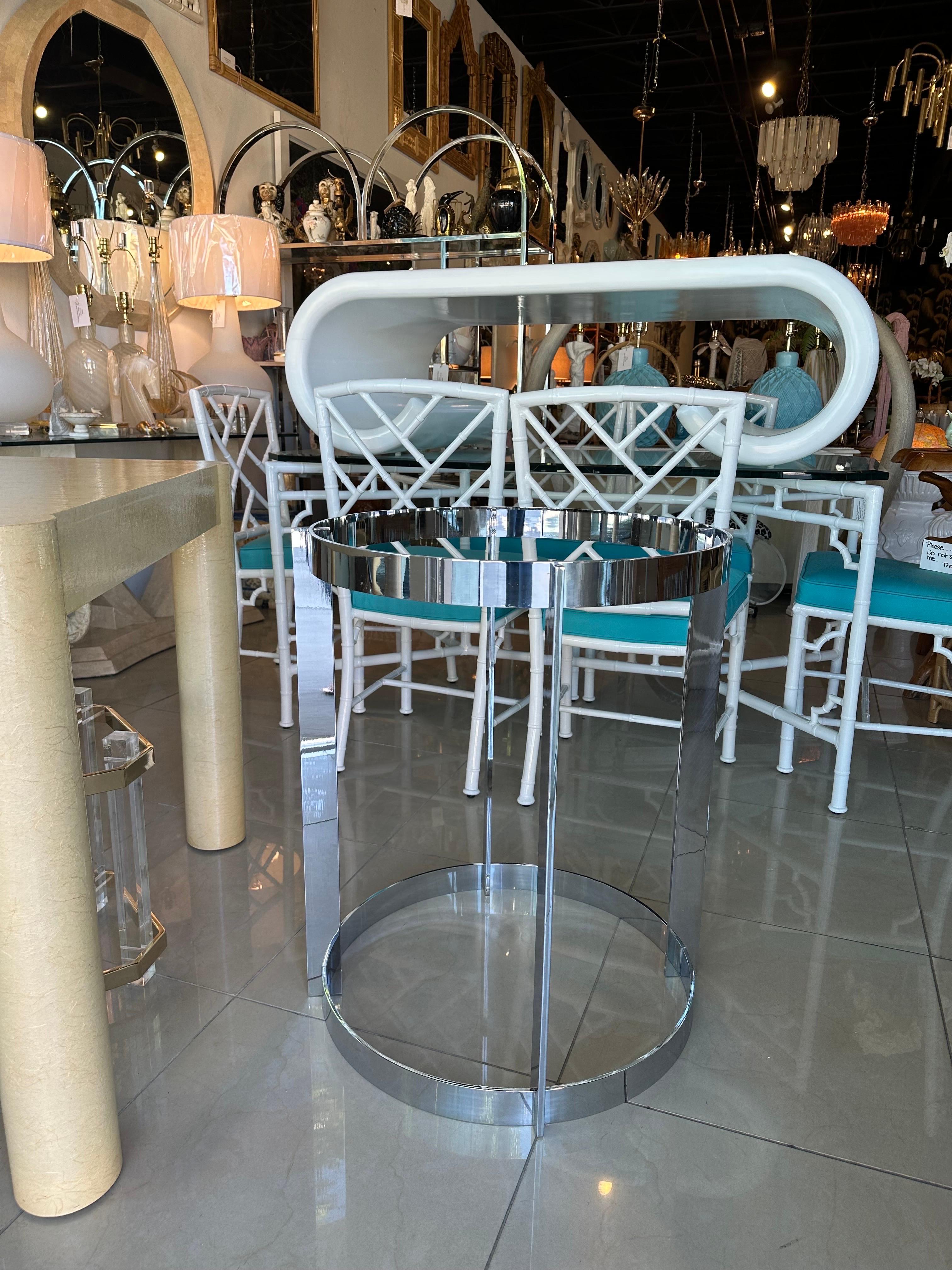 Vintage 1970s Italian Modern Chrome Dining Center Entry Table Round Base For Sale 10