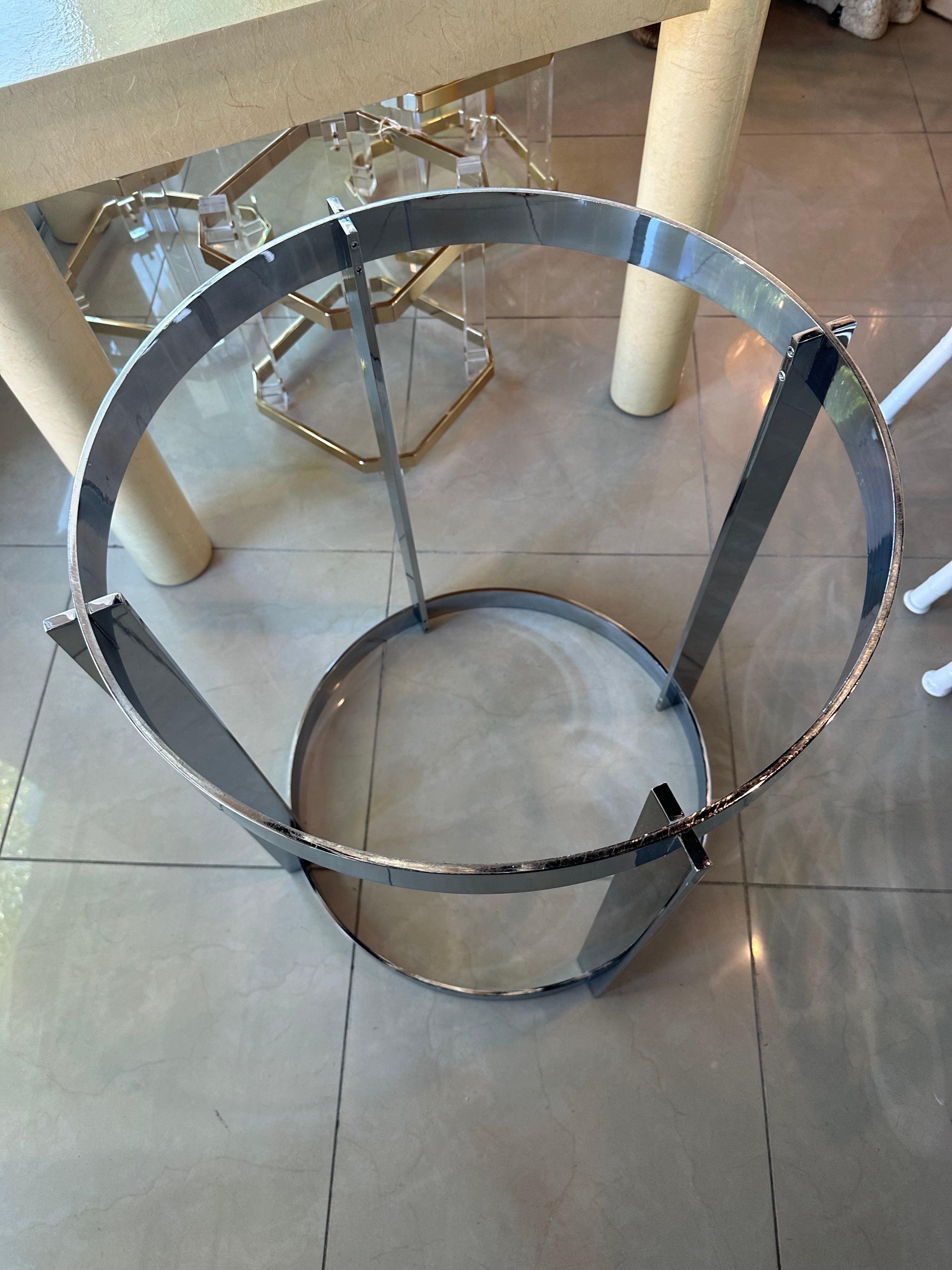 Vintage 1970s Italian Modern Chrome Dining Center Entry Table Round Base In Good Condition For Sale In West Palm Beach, FL