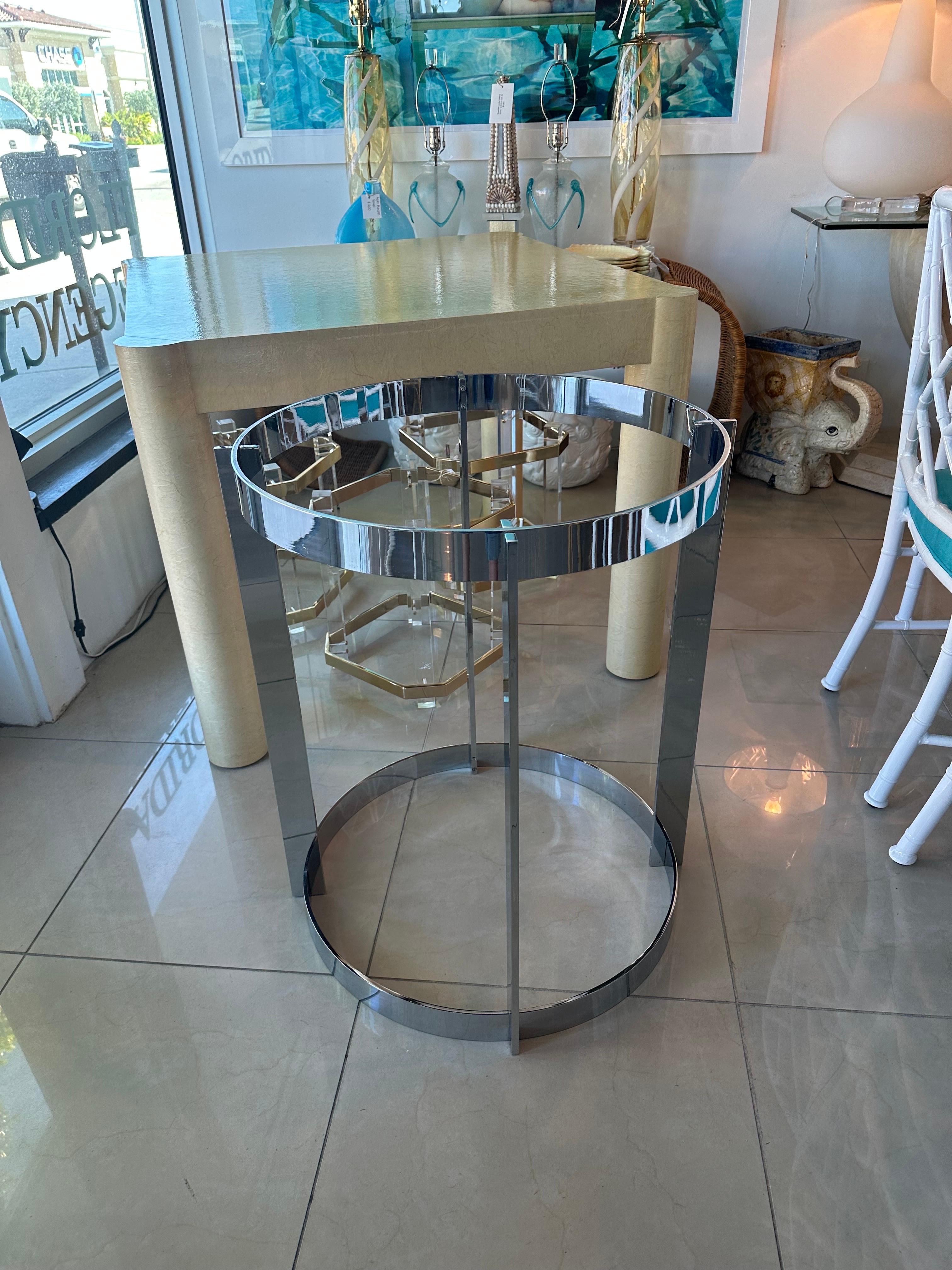 Late 20th Century Vintage 1970s Italian Modern Chrome Dining Center Entry Table Round Base For Sale