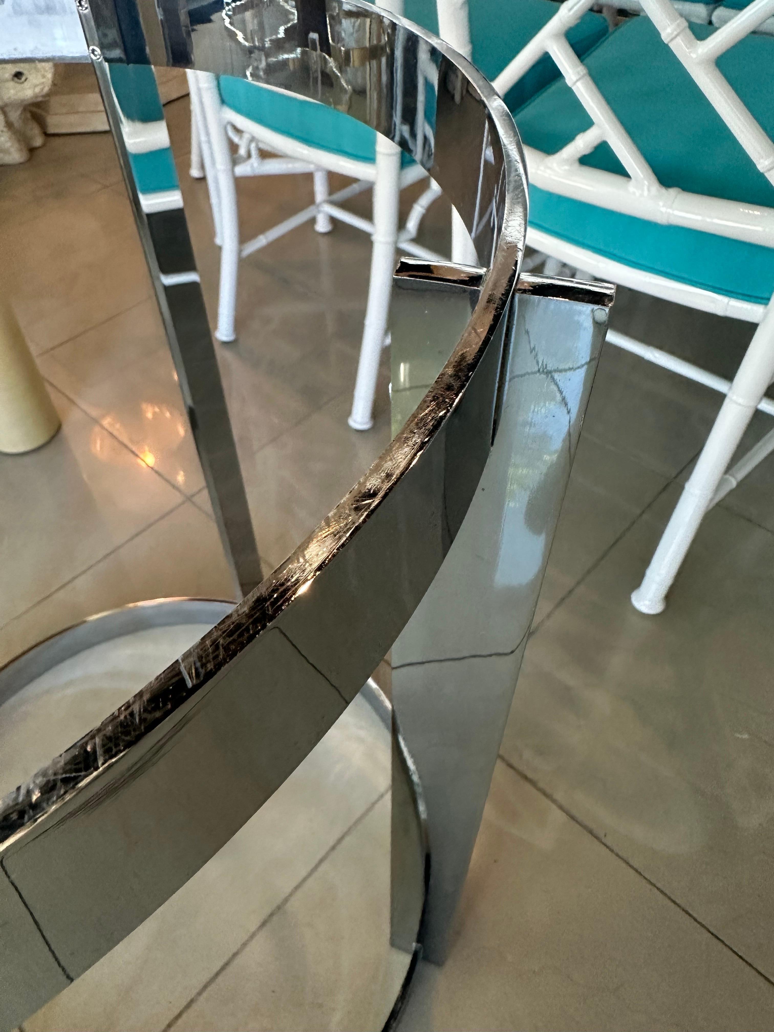 Vintage 1970s Italian Modern Chrome Dining Center Entry Table Round Base For Sale 1