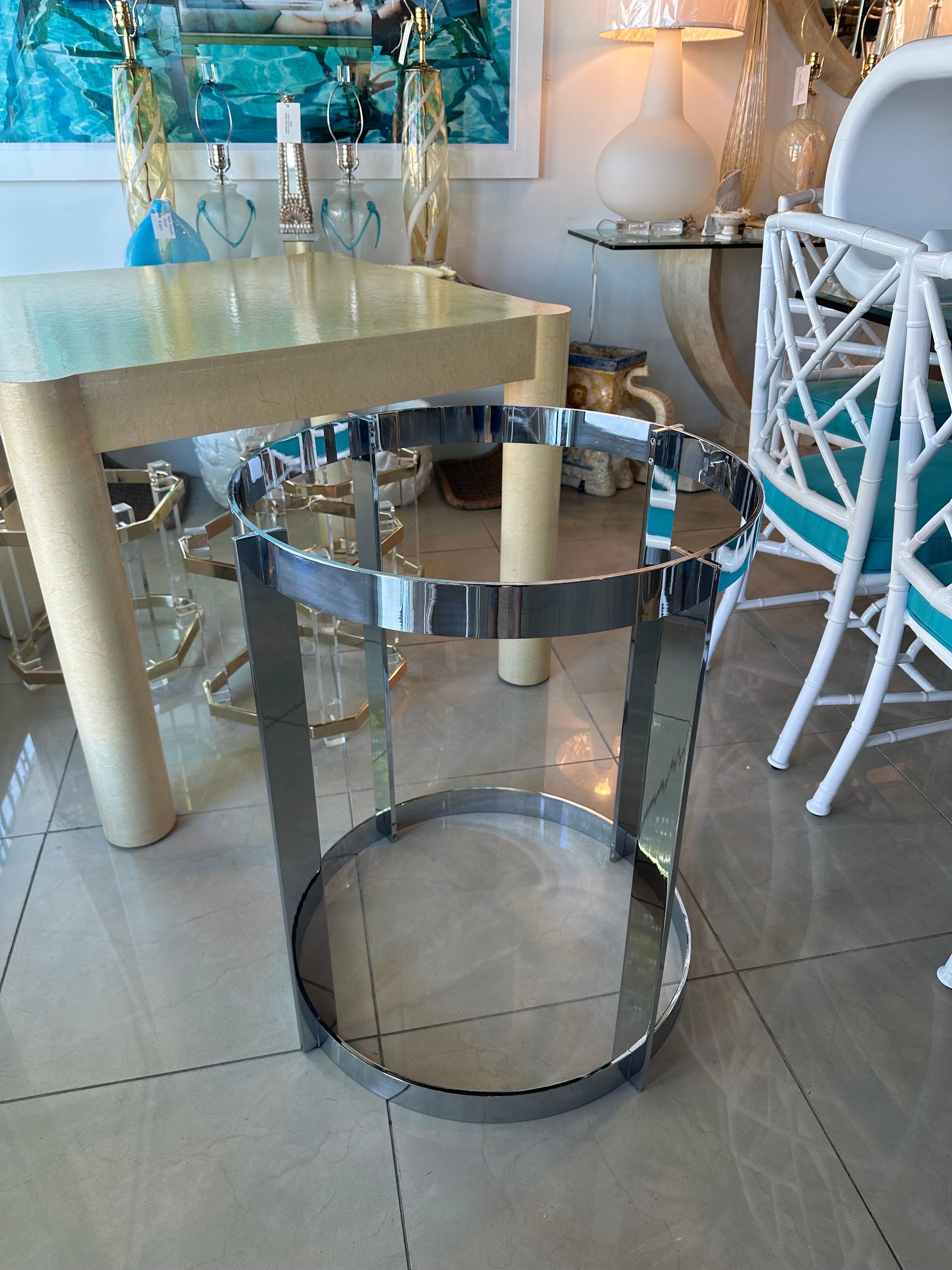 Vintage 1970s Italian Modern Chrome Dining Center Entry Table Round Base For Sale 2