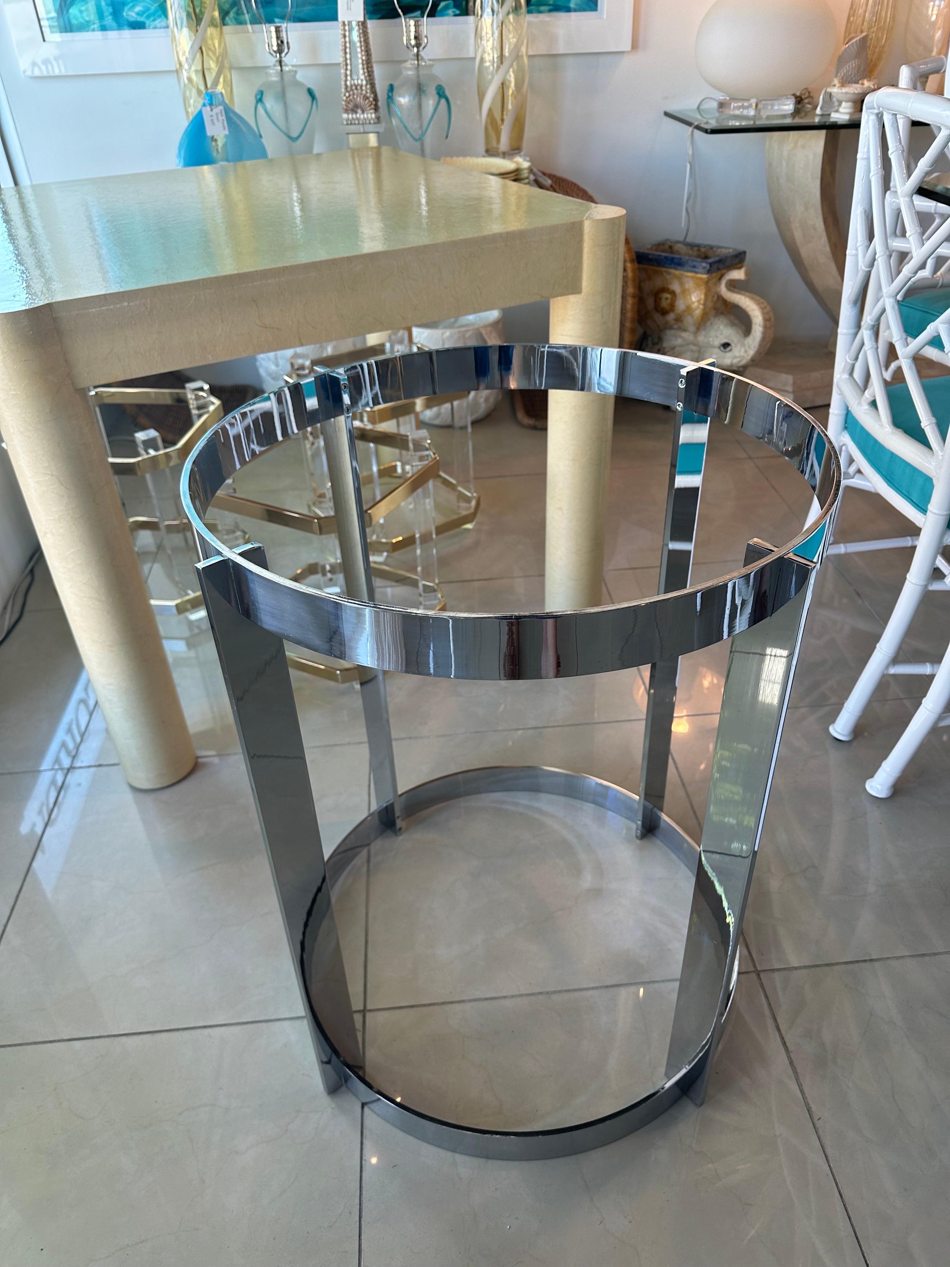 Vintage 1970s Italian Modern Chrome Dining Center Entry Table Round Base For Sale 3