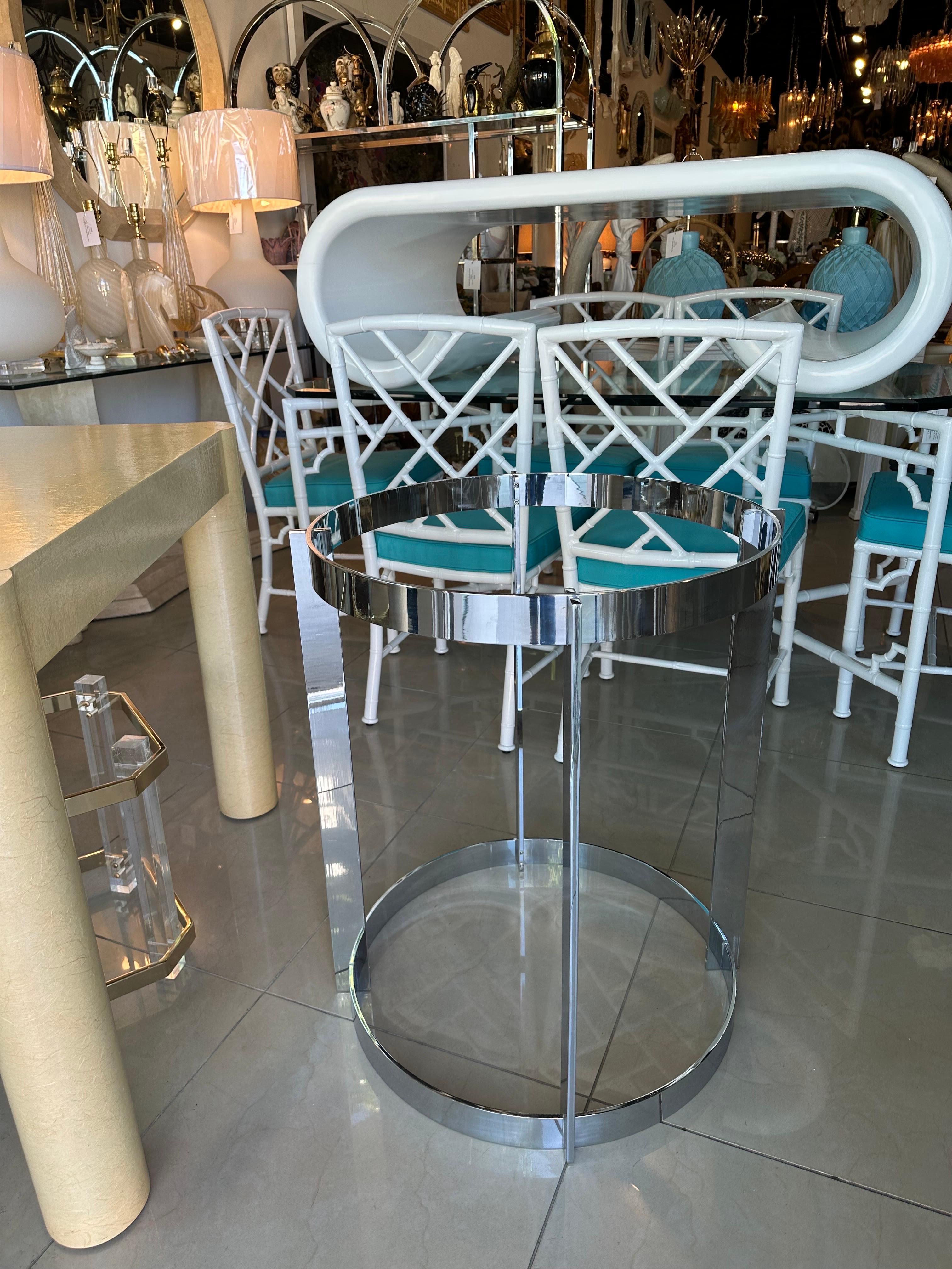Vintage 1970s Italian Modern Chrome Dining Center Entry Table Round Base For Sale 4