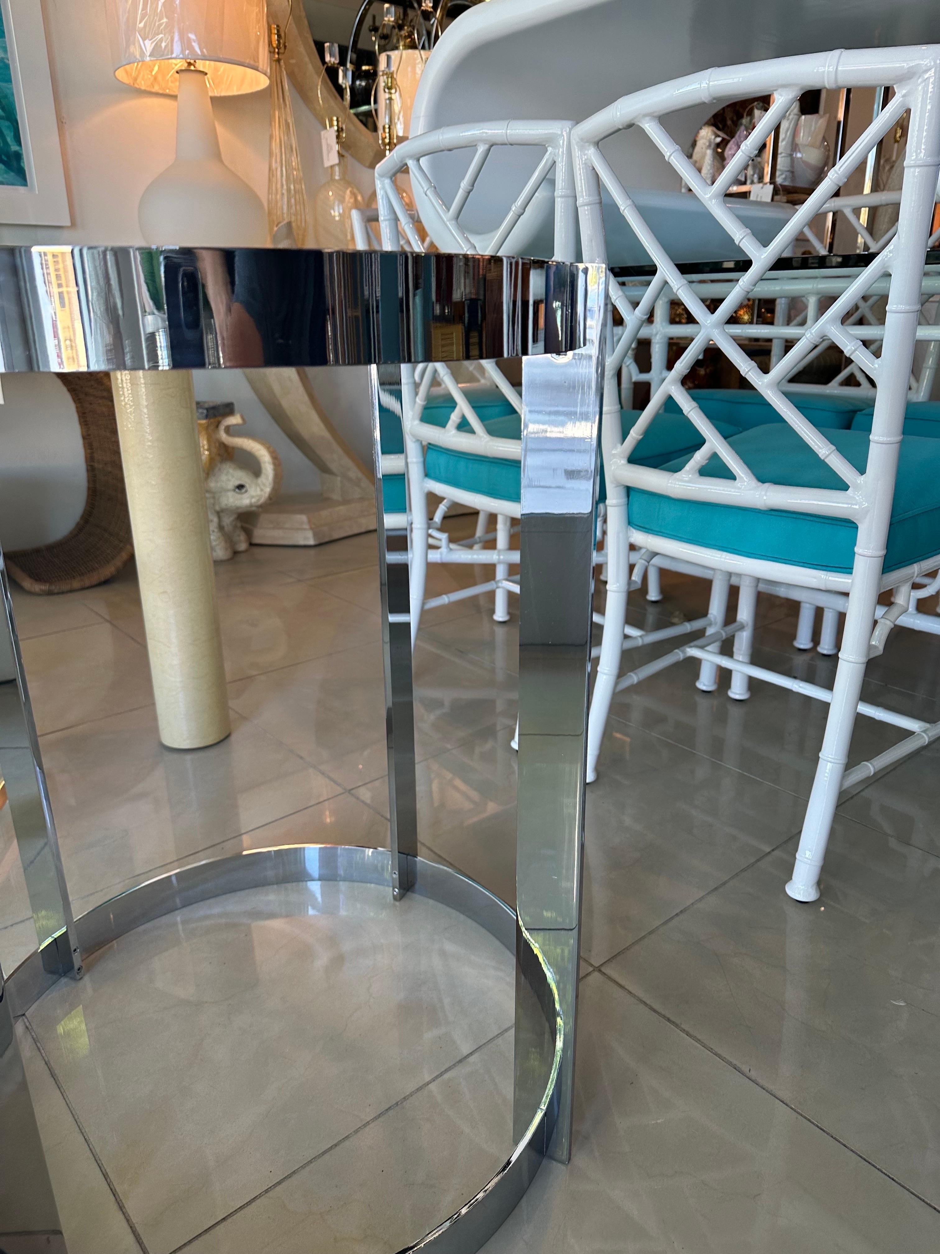 Vintage 1970s Italian Modern Chrome Dining Center Entry Table Round Base For Sale 5