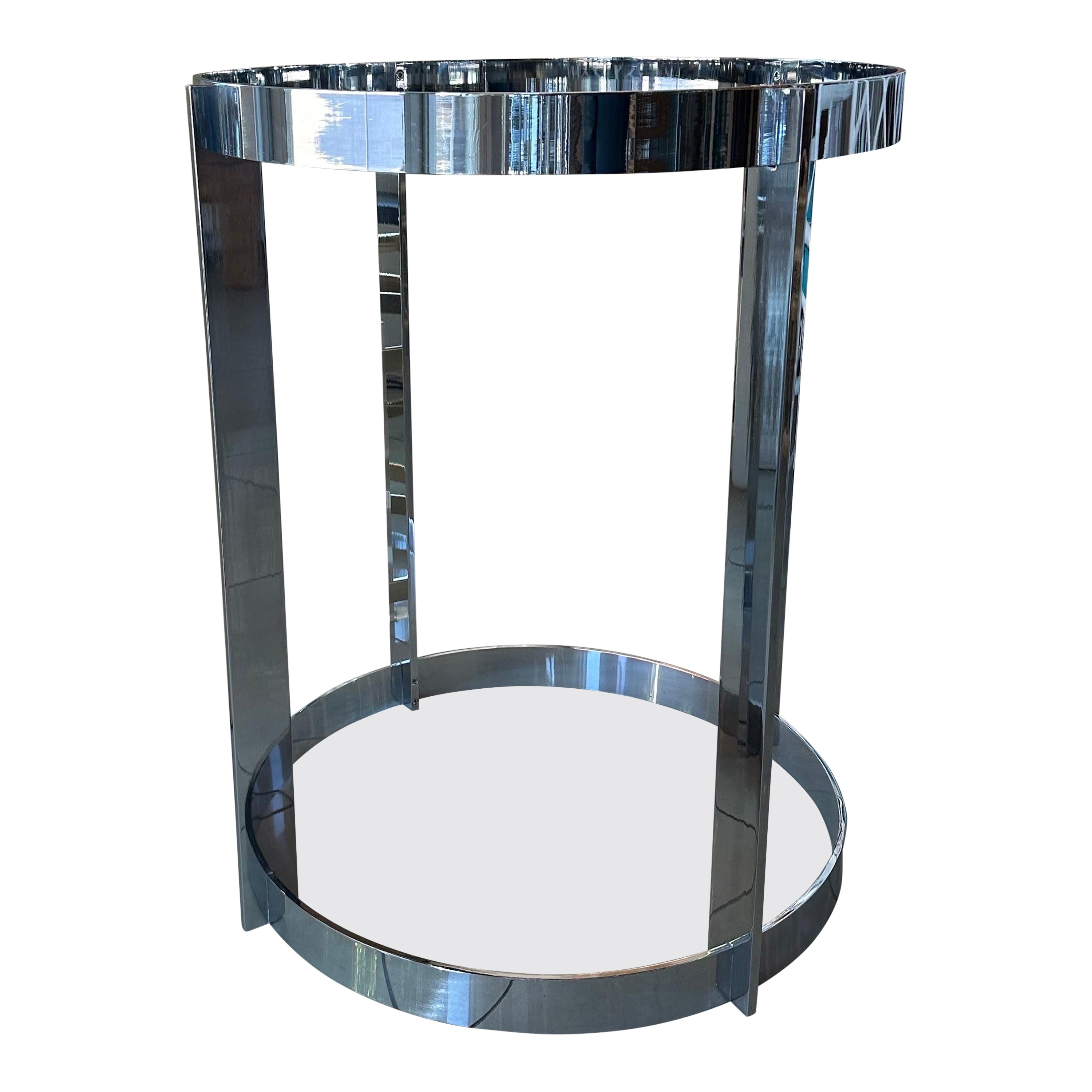 Vintage 1970s Italian Modern Chrome Dining Center Entry Table Round Base