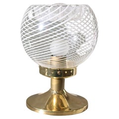 Vintage 1970s Italian Murano Table Lamp Mouth Blown Swirl Glass Brass